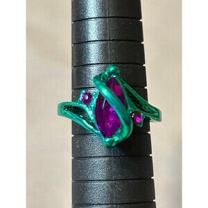 Witch / Fairy Style Green and Purple Crystal Ring Size 7.5